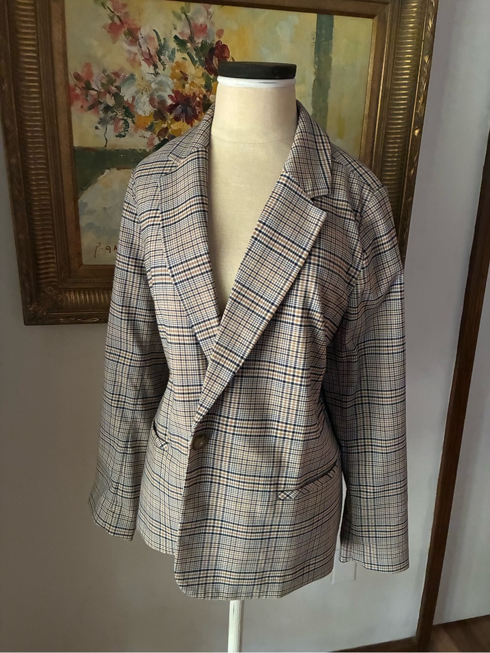 J. Jill Plaid Brown Black Blazer Size Medium